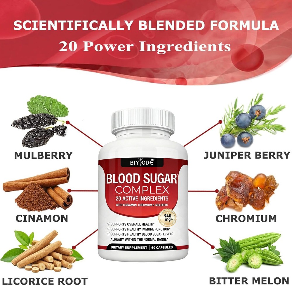 2PCS BLOOD SUGAR BLEND SUPPORT Alpha Lipoic Acid&Cinnamon 20Herbs Complex