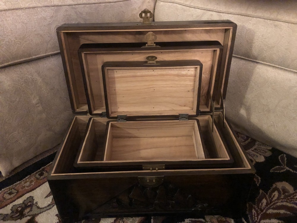 Unique Hand Crafted Stackable Storage Chests~Locks/Keys~Beautiful ShipCarvings