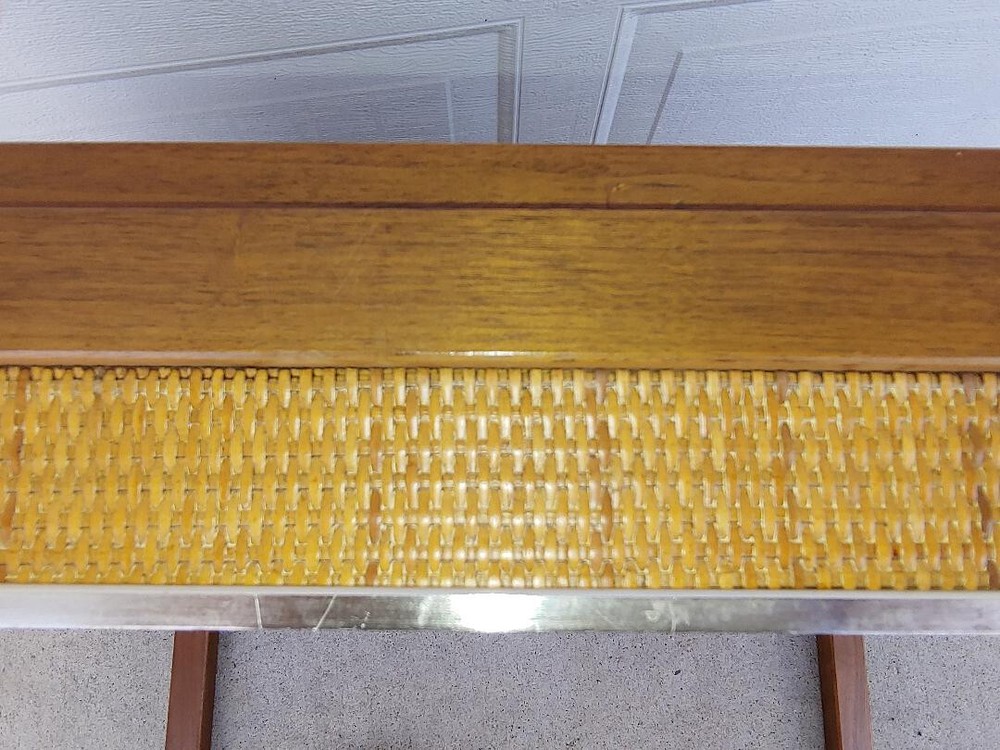 GREAT MID CENTURY MODERN WALNUT & CANE COFFEE TABLE, PAUL MCCOBB?