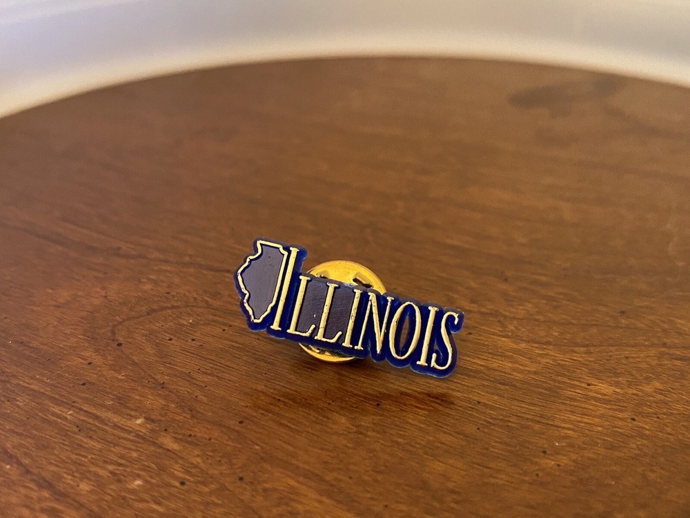Illinois State Pin Button Blue Plastic Gold Script Metal Closure