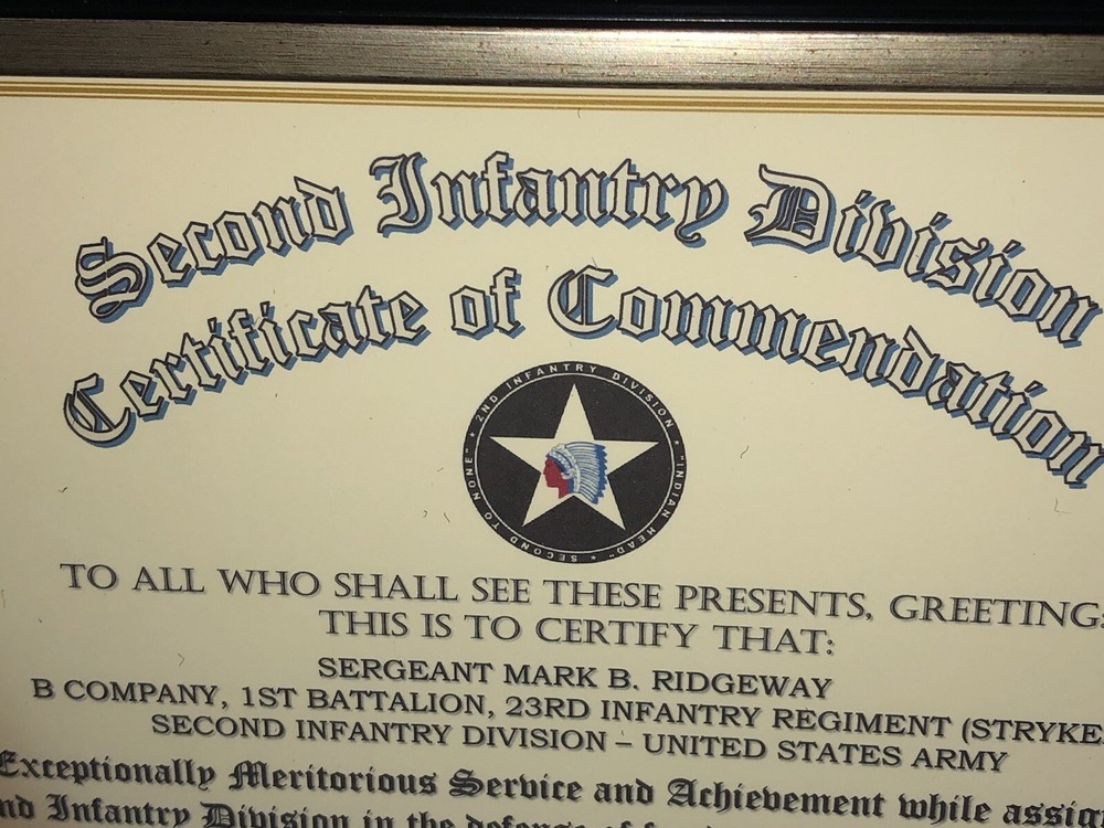 2ND INFANTRY DIVISION / COMMEMORATIVE - CERTIFICATE OF COMMENDATION