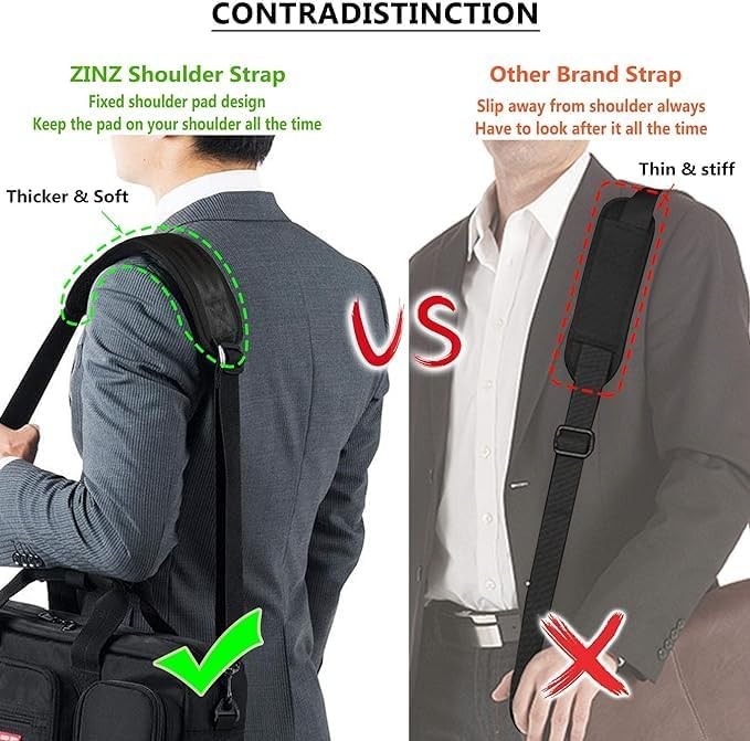 ZINZ Bag Shoulder Strap, Padded Adjustable Strap 57, Black