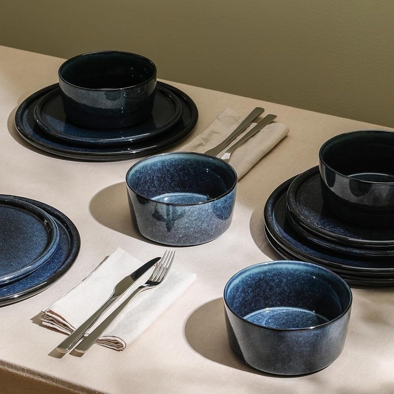 European Inspired 12 Piece Stoneware Dinnerware Set 4 Durable & Versatile New