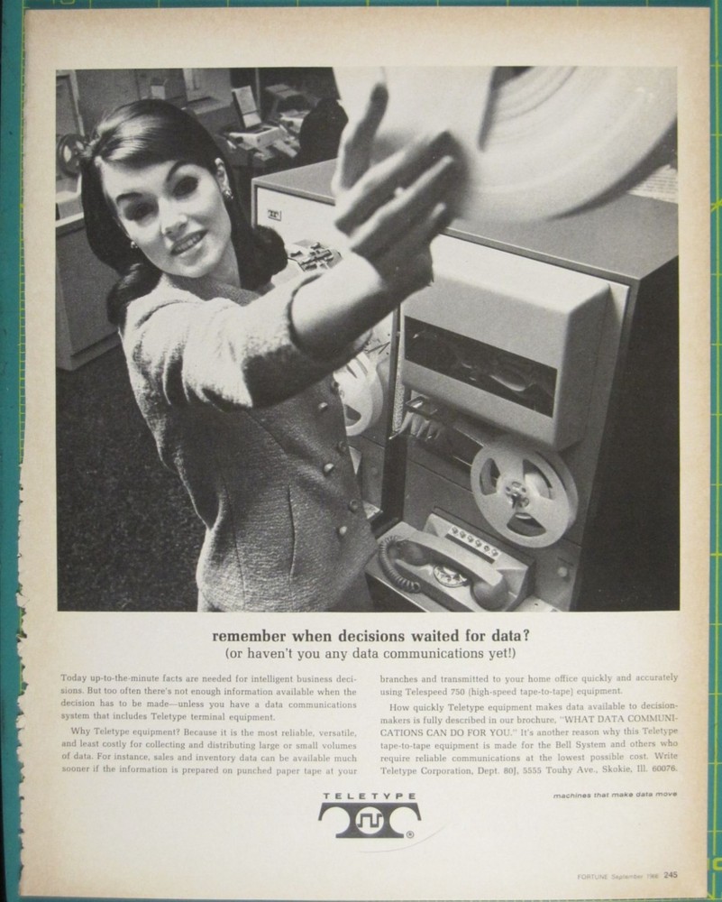 Print Ad Teletype 750 Data MOD Woman Computers 1966 Business Technology