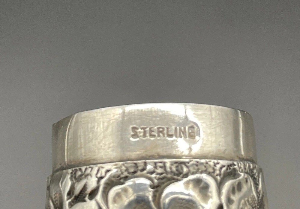 Sterling Silver Floral Repousse Thread Box / Holder 19th Century