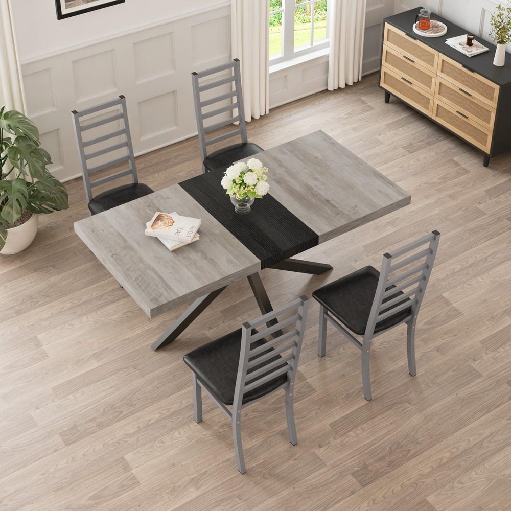Retro rectangular stretched metal dining table and chairs, combination set Grey