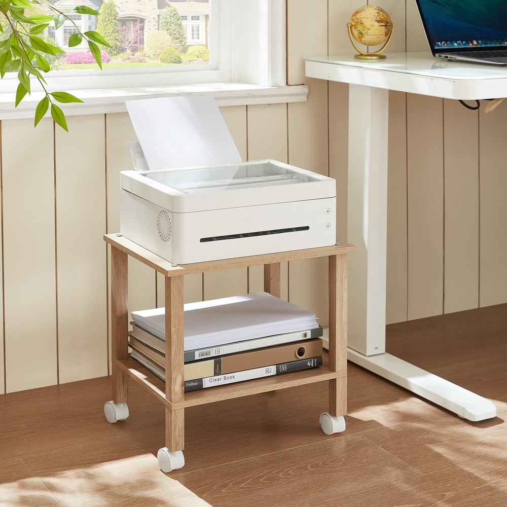 2 Tier Printer Stand with Storage,Under Desk Shelf Printer Table,Small Printe...