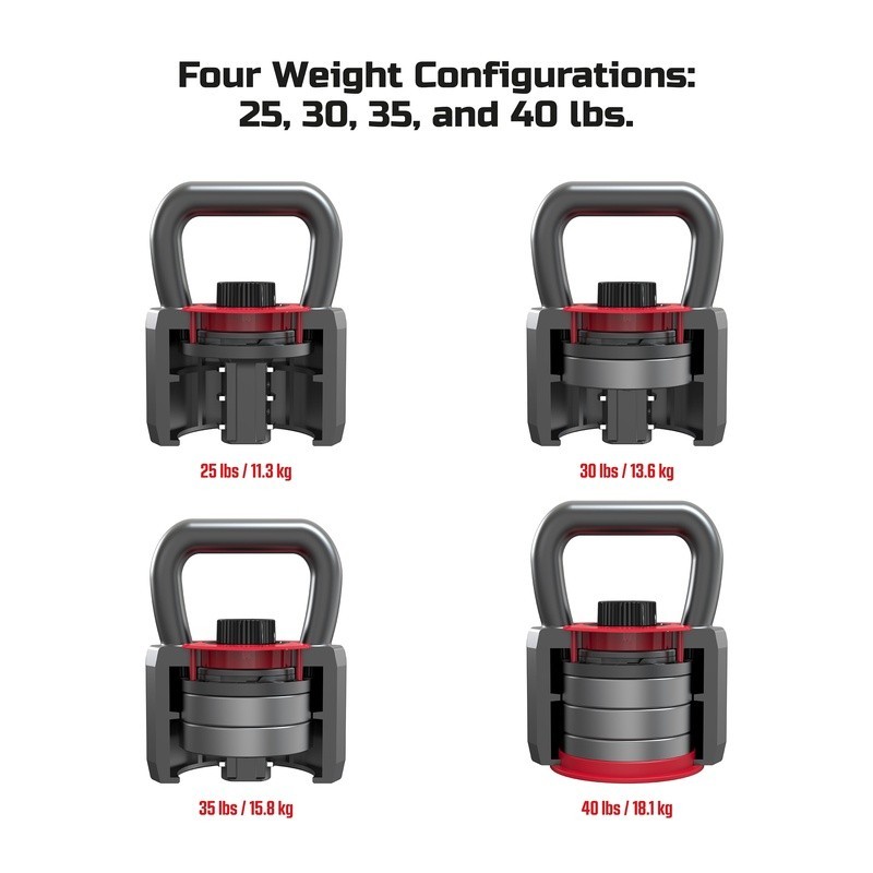 25lbs SmartStack Wide Handle Adjustable Kettlebell 40 lbs Home Gym Black