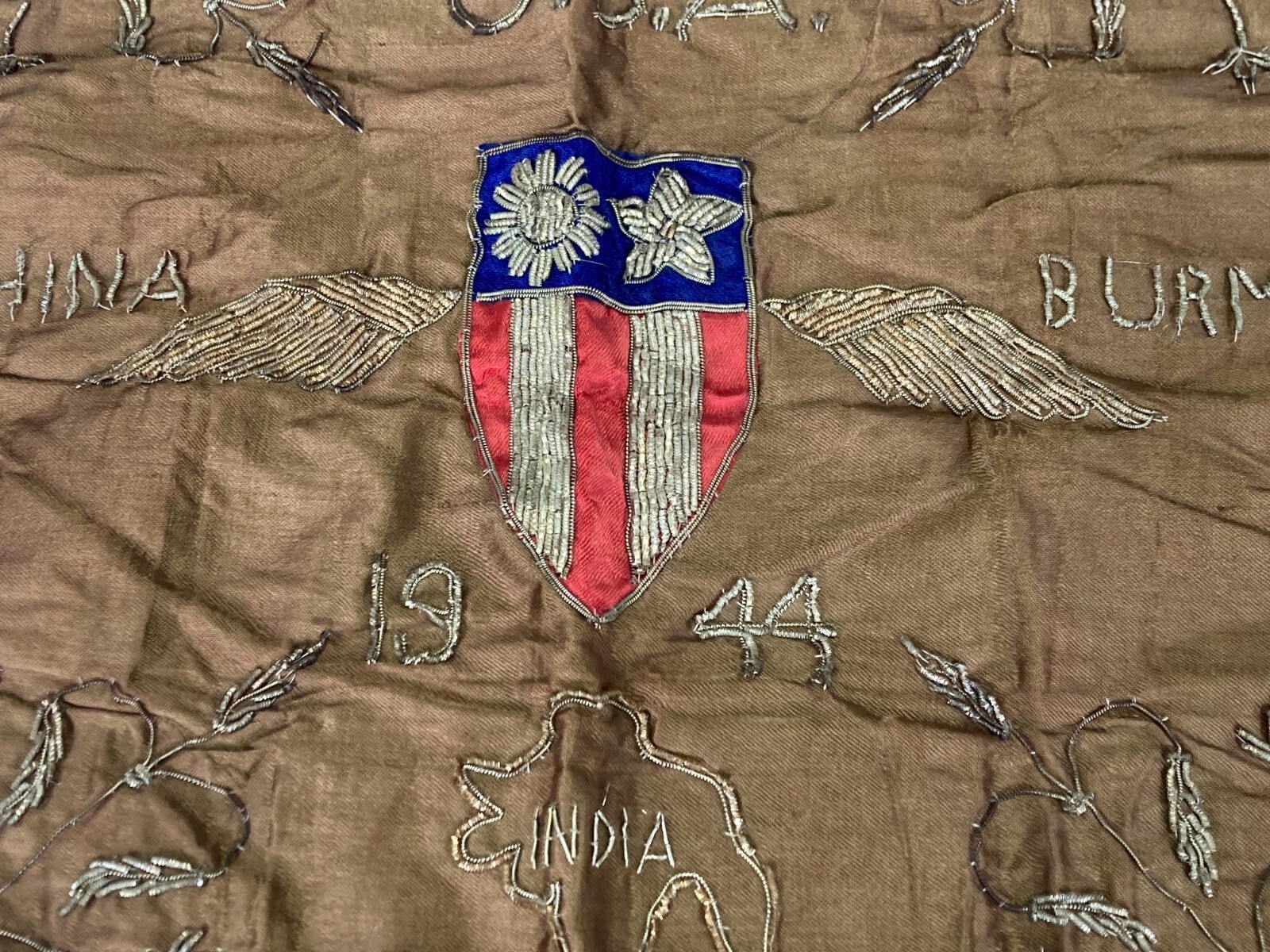 RARE WWII 1944 CBI CHINA BURMA INDIA HUMP PILOT BULLION WALL HANGING