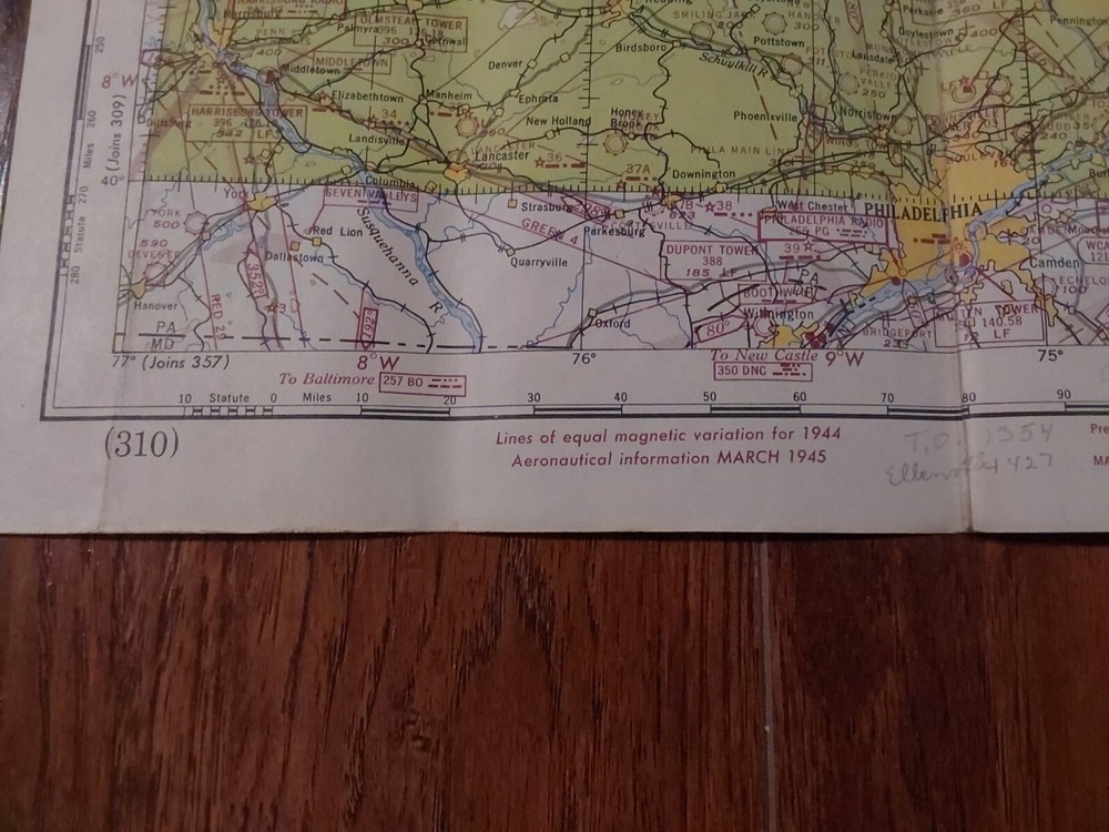 WWII HUDSON RIVER NY RESTRICTED 1945 Regional Aeronautical Pilot Chart Map AAF