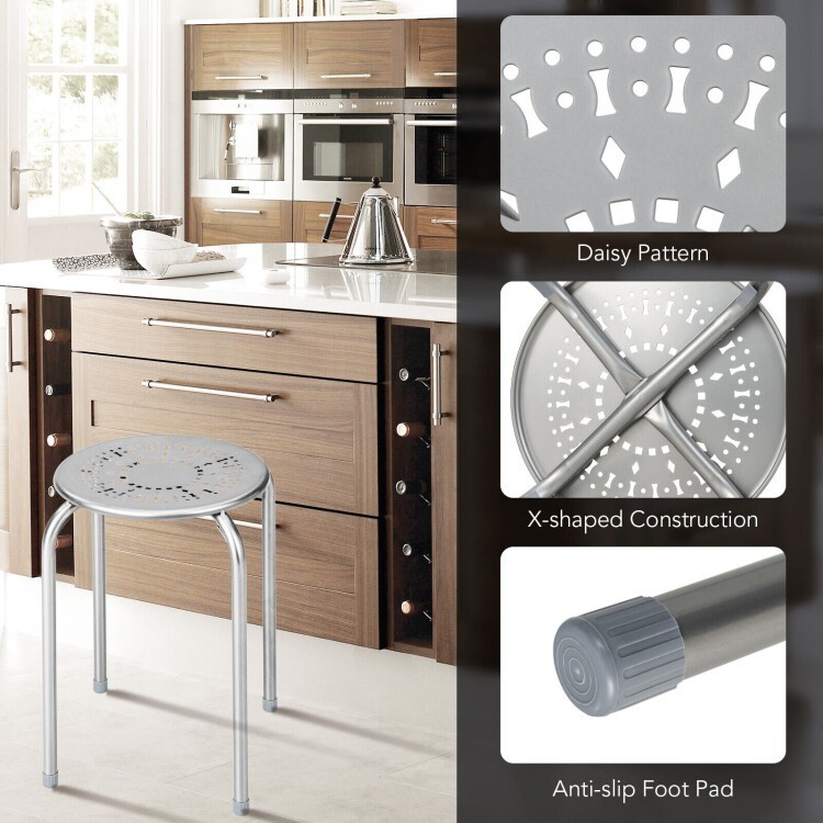 6PCS Stackable Metal Stool Set Daisy Backless Round Top Compact Size Lightweight