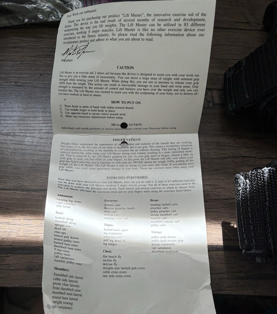1991 Weight Master Weight Lifting Hooks With Instructions