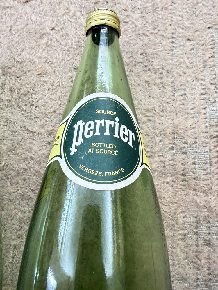 2 x Empty Vintage Perrier Green Glass Bottles – 75cl