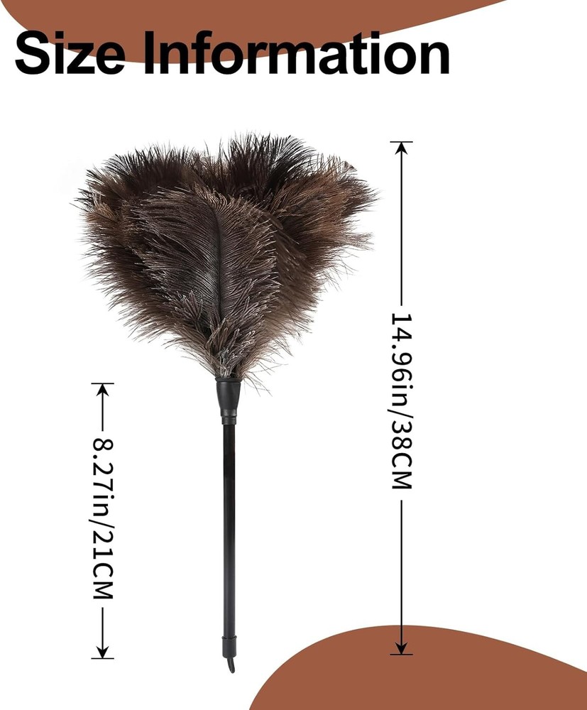 Ostrich Feather Duster 14.9" Mini with Plastic Handle, 2 Pack Reusable