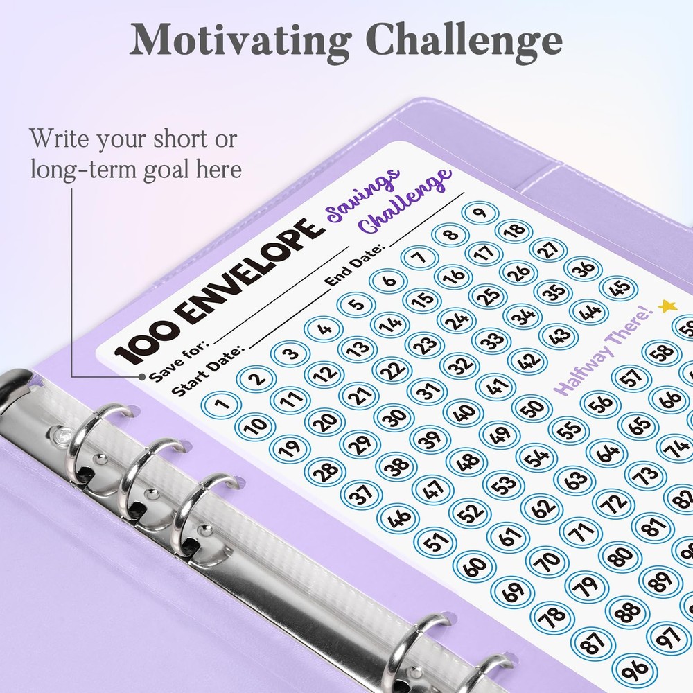 100-Envelopes Money Saving Challenge Binder A5 Savings Book with Tracker