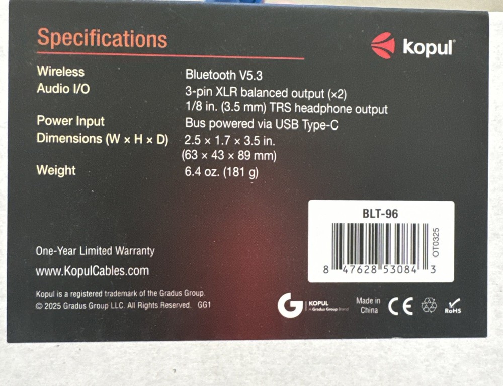 Opulence BLT-96 Wireless Audio Direct Box