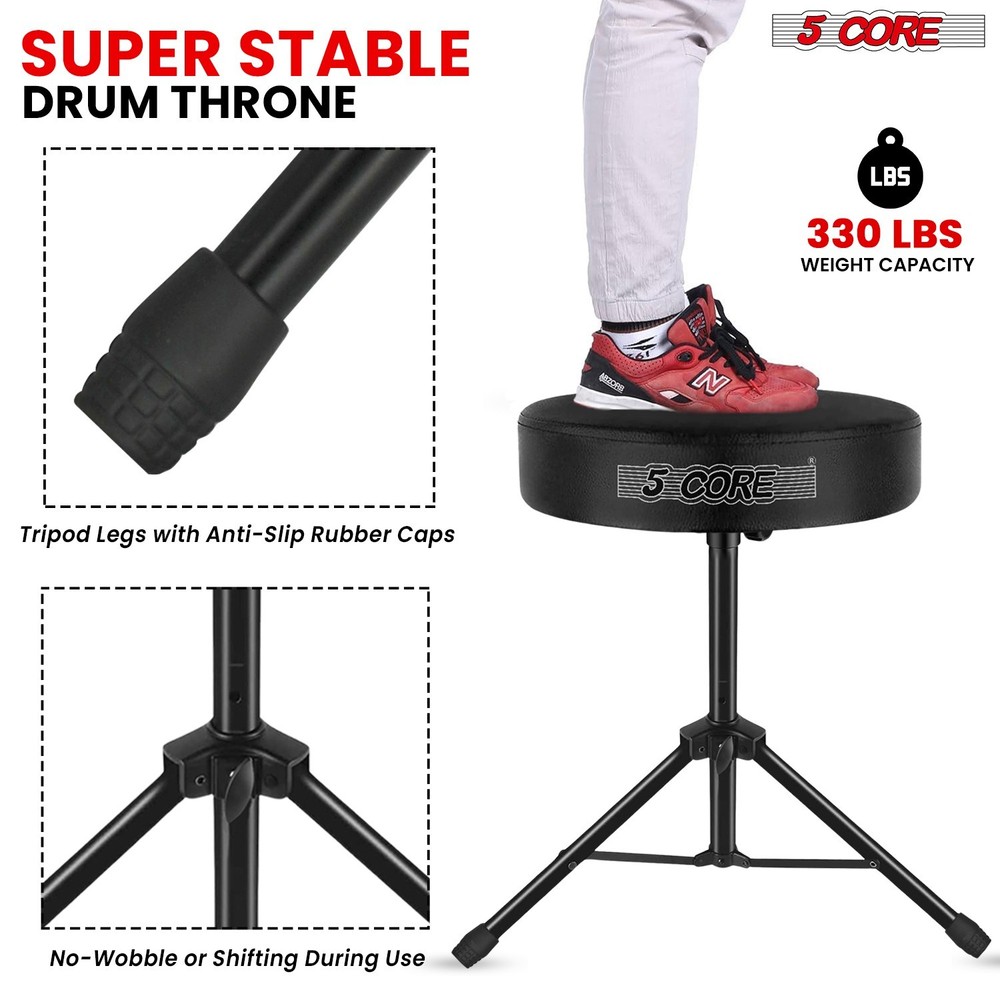 5 Core Drum Throne 3" Padded Comfortable 330Lb Capacity Drummer Stool Adjustable