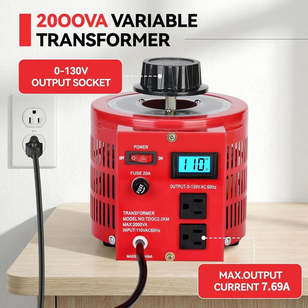 2000VA Variable AC Power Supply Voltage Transformer Voltage Regulator Transfo...