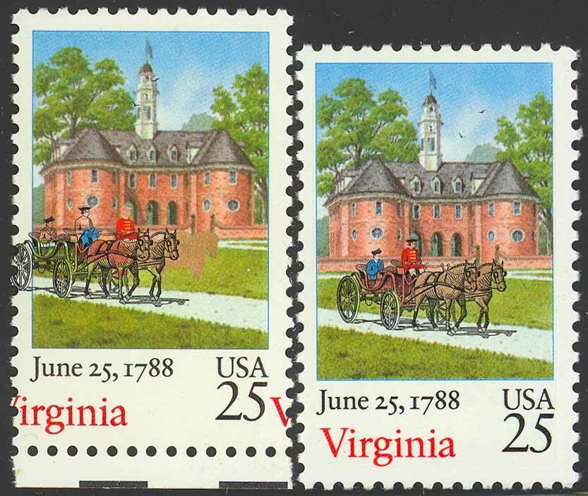 2345, 25¢ Virginia Stamp With A HUGE Color Shift ERROR With Normal - Stuart Katz