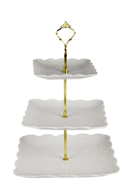 Tebery 1 Pack 3 Tier Ceramic White Food Server Display Holder 15"