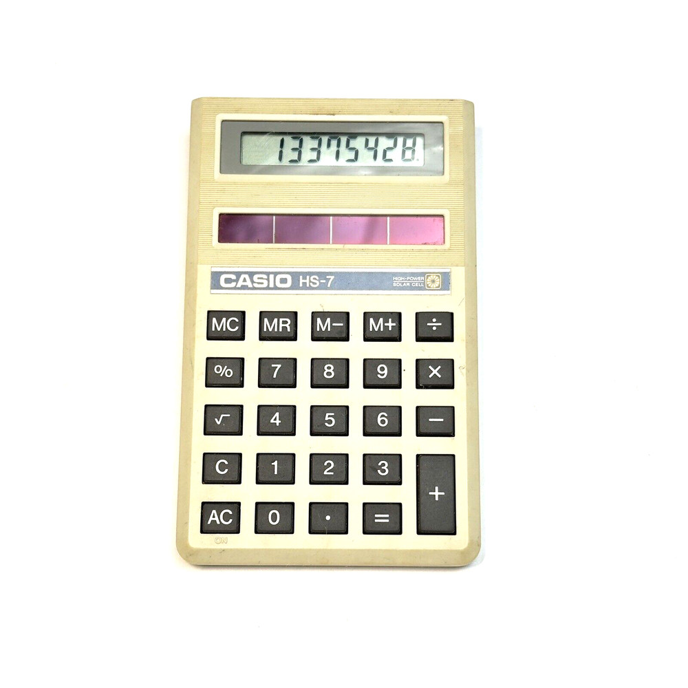 Casio HS-7 Solar Powered Calculator 8 Digit Vintage Tested