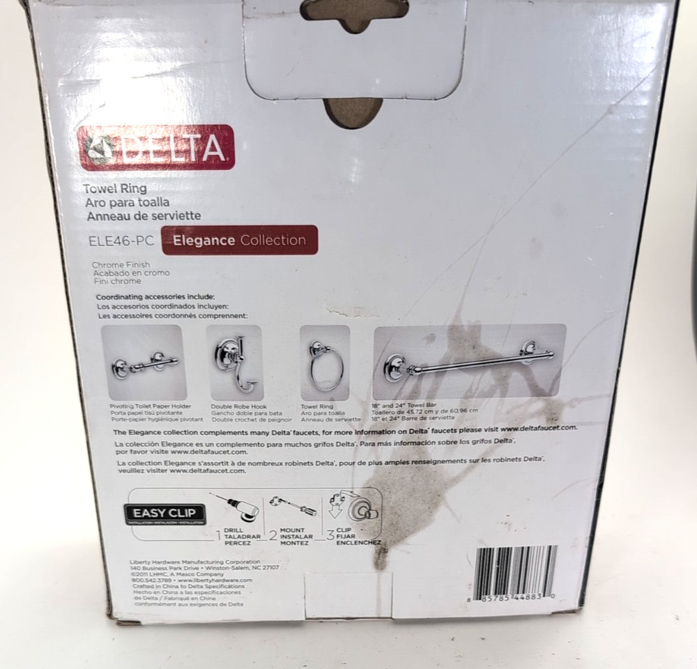 Delta Elegance Collection Chrome Towel Ring New In Box ELE46-PC