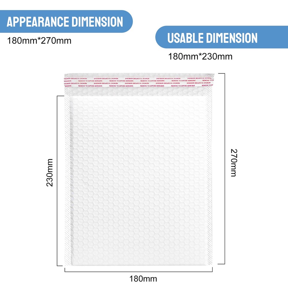 100PCS White 7"x9" Poly Bubble Mailers Padded Envelopes Packaging Bubble Pak