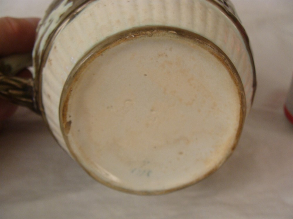Antique 19C Prattware Pottery Pitcher Hunt Scene Dog Handle