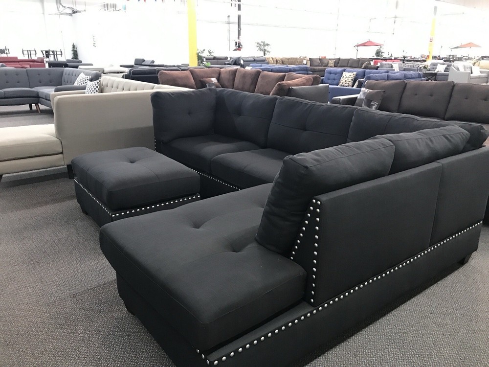 New Black Nailhead Sectional Couch