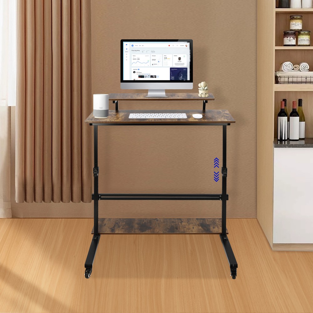 Rolling Laptop Desk Adjustable Height Computer Table Stand up Office Workstation
