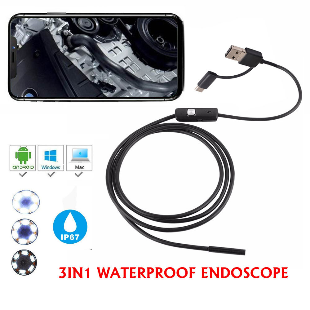 USB Type C Endoscope Borescope Snake Inspection Camera 3 in 1 for Android System
