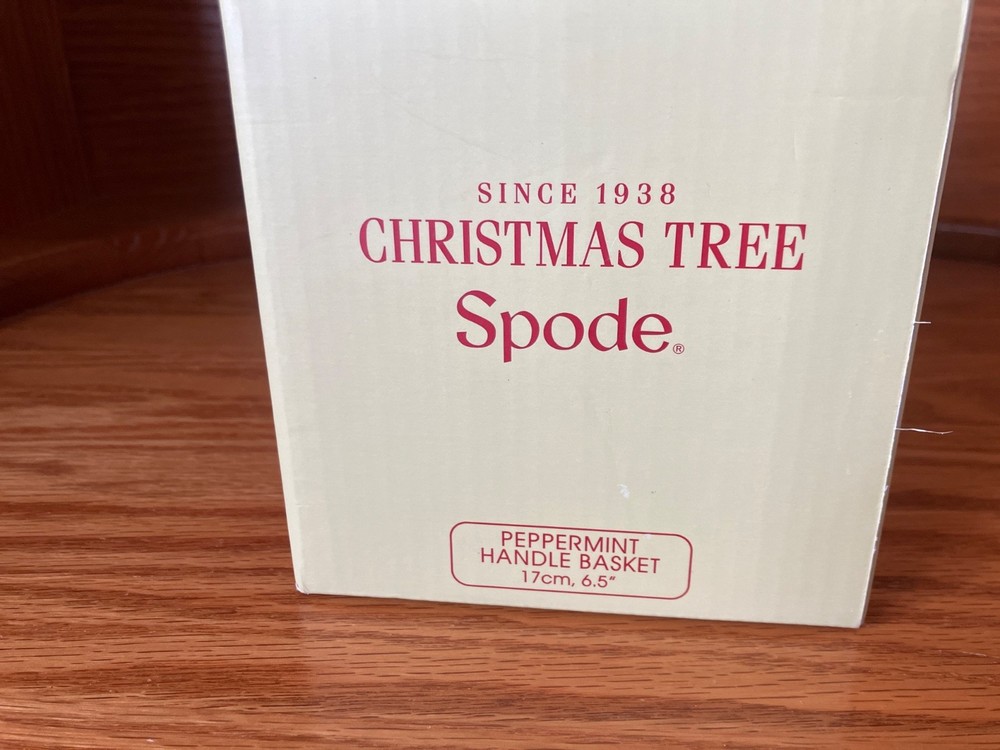 Spode Christmas Tree Peppermint Handle Basket Candy Dish 6.5" MINT IN BOX WOW
