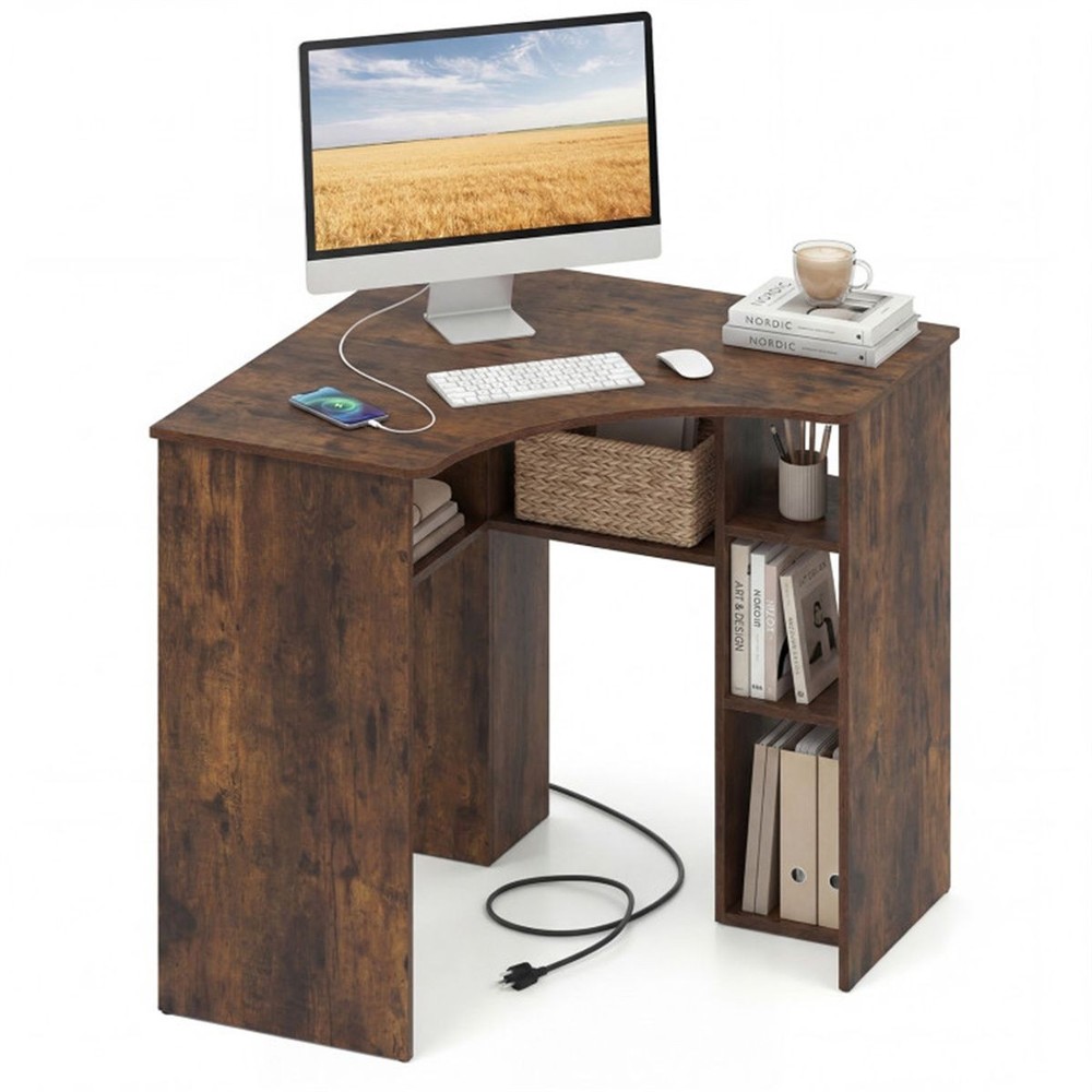 L-Shaped Corner Computer Desk 90° Triangle Home Office Desk with Adjustable