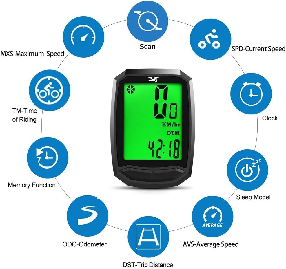 Waterproof Wireless Bicycle Speedometer with Large LCD & Multi-Function Display
