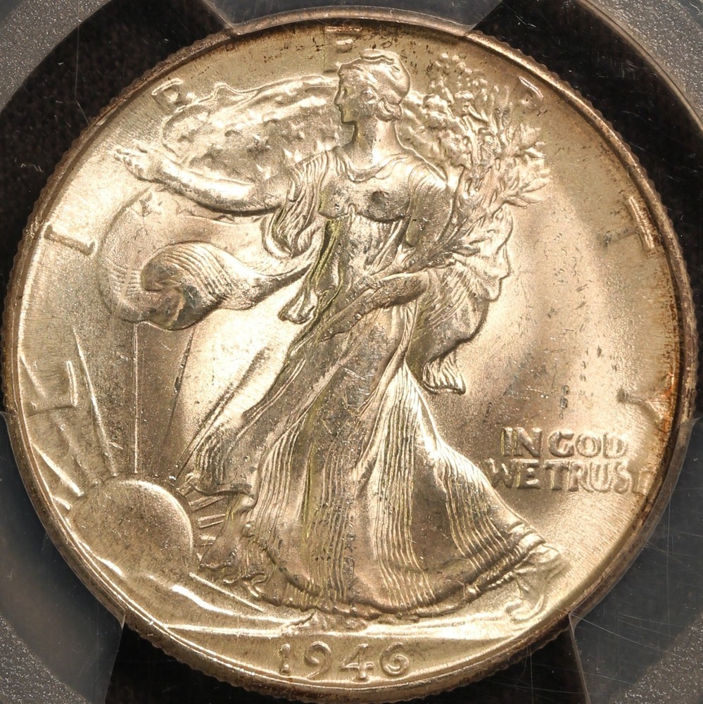 1946 D Walking Liberty Half Dollar, PCGS MS65, Sharp, Nice Toning!