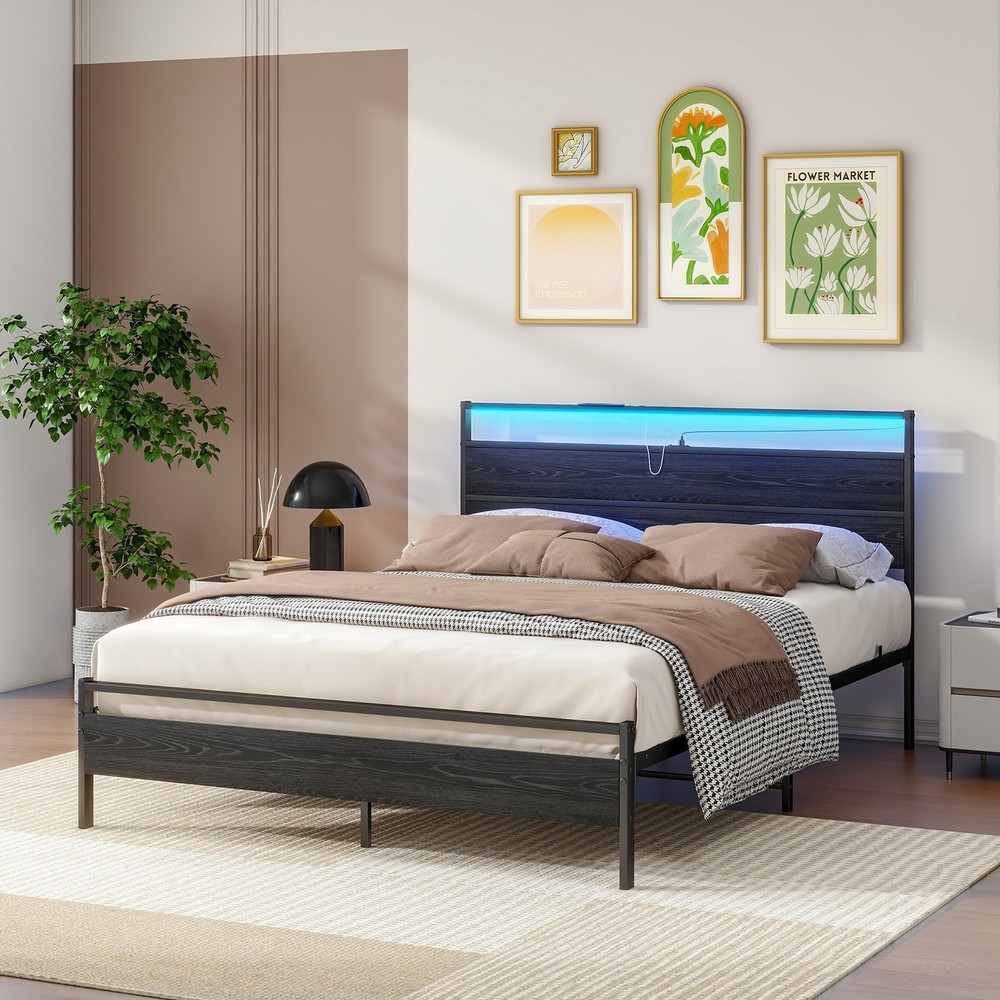 BOFENG Queen Bed Frame,Queen Size Metal Platform Bed Frame with Storage & LED...