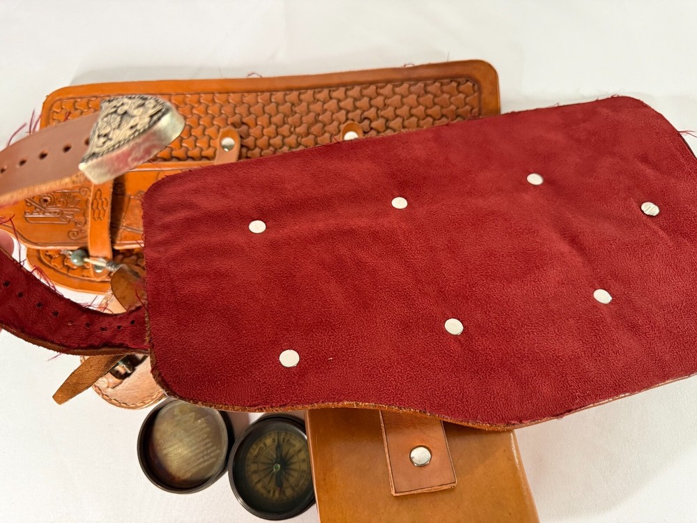 Leather Steampunk Handcrafted Belt with Attached Pouch and Compass