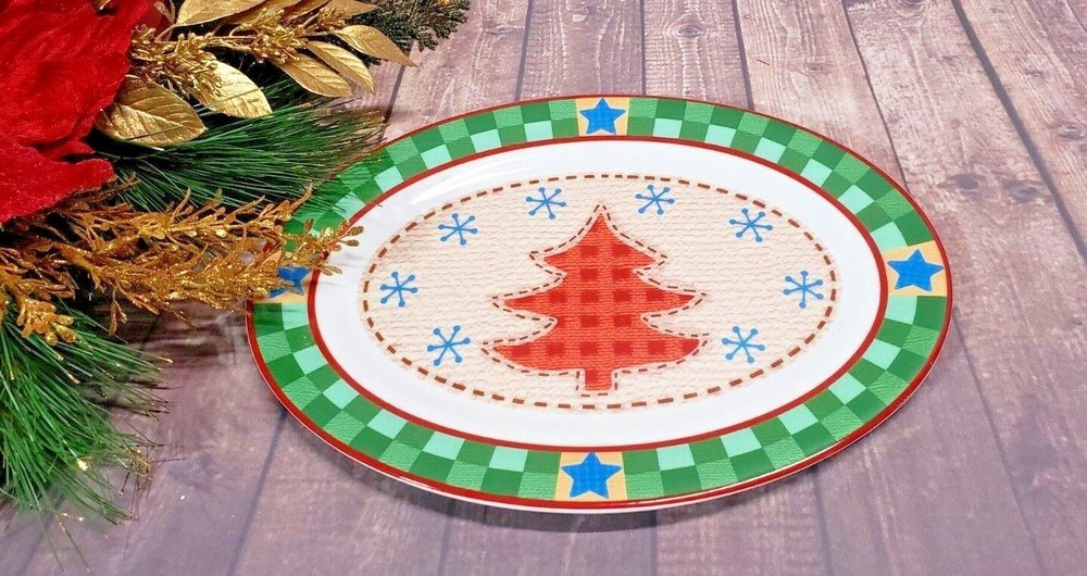 Christmas Tree Sewing Quilt Pattern Platter Serving Plate Party Display - Rare
