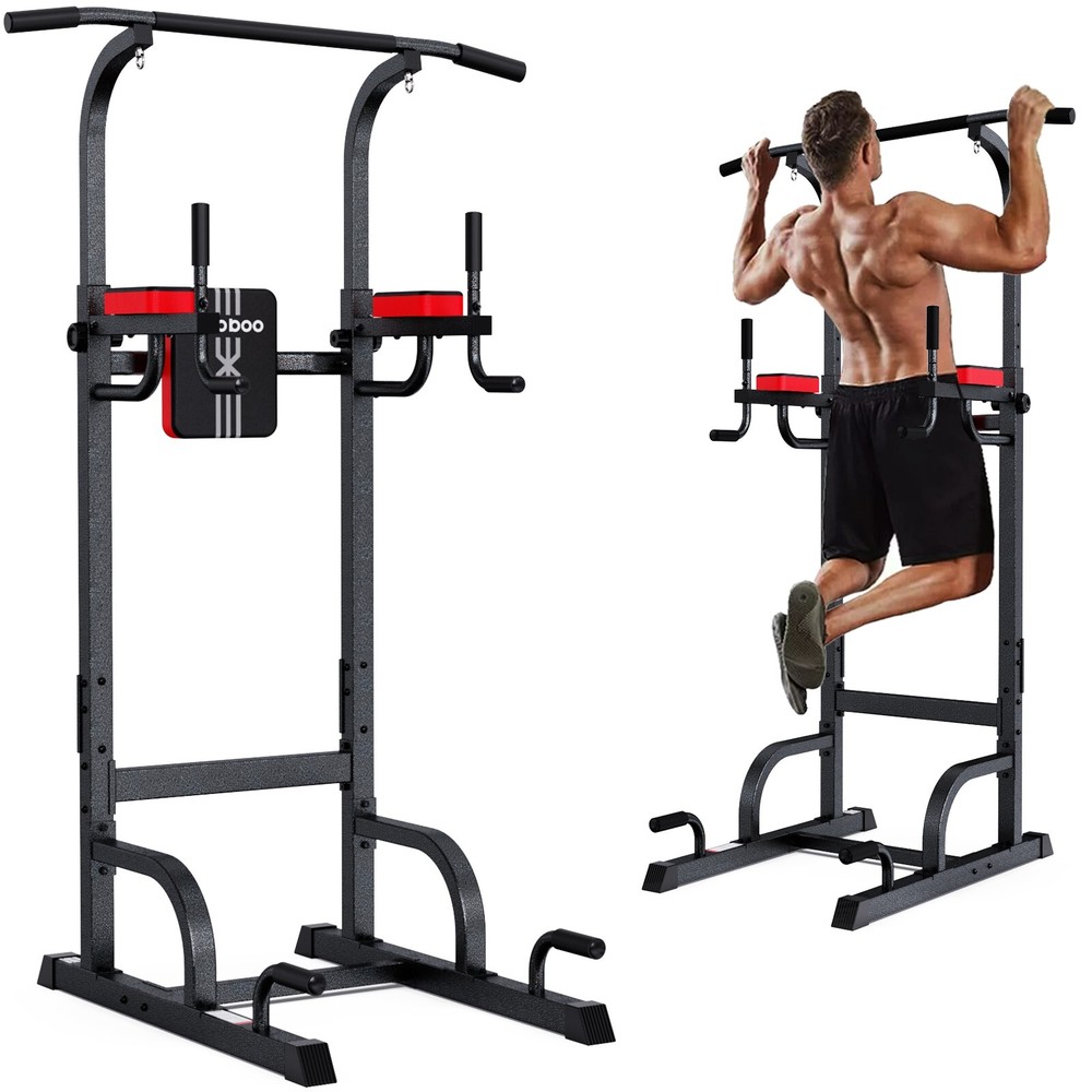 Pooboo Power Tower Strength Training Dip Station Pull Up Dip Exercise Equipment