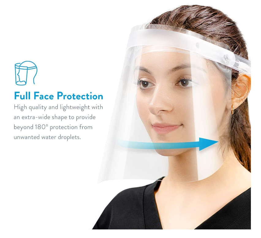 AccuMed 100-Pack Protective Face Shield Fully Transparent Adjustable Headband