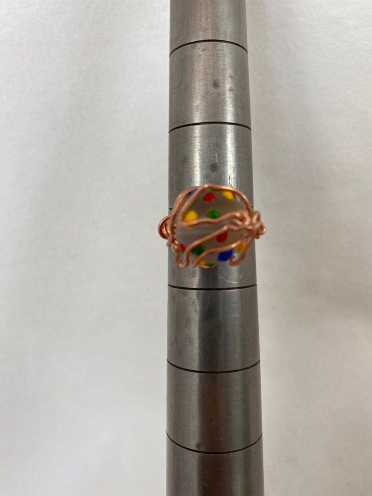 Handmade ~ Copper Wire Wrap ~ Glass Bead Ring Size 7 1/4 #216