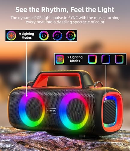Portable Bluetooth Speaker 140W, Loud Wireless Speaker with 2 Black - Red