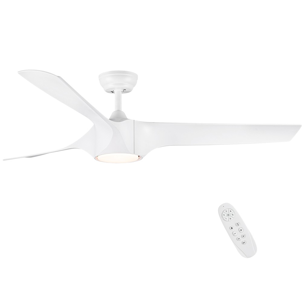56 In Modern White Ceiling Fan with LED Light, 3 ABS Blades