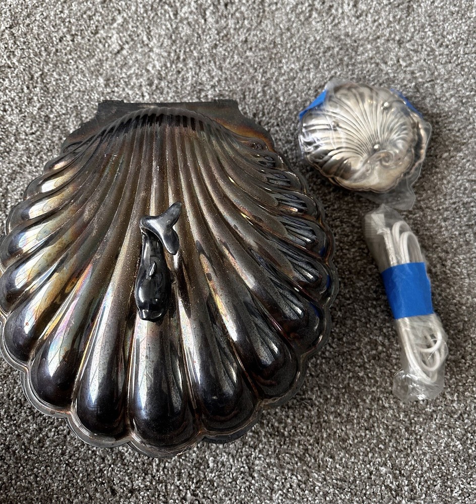 Vintage Eton Dolphin Handle Clam Shell Silver Plated Electrified BunWarmer