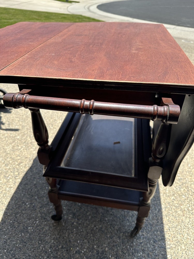 Antique Drop Leaf Cart Tea Server Bar End Side Table