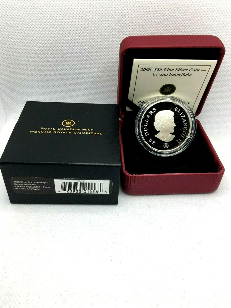 2008 CANADA SILVER 20 DOLLARS SNOWFLAKE AMETHYST