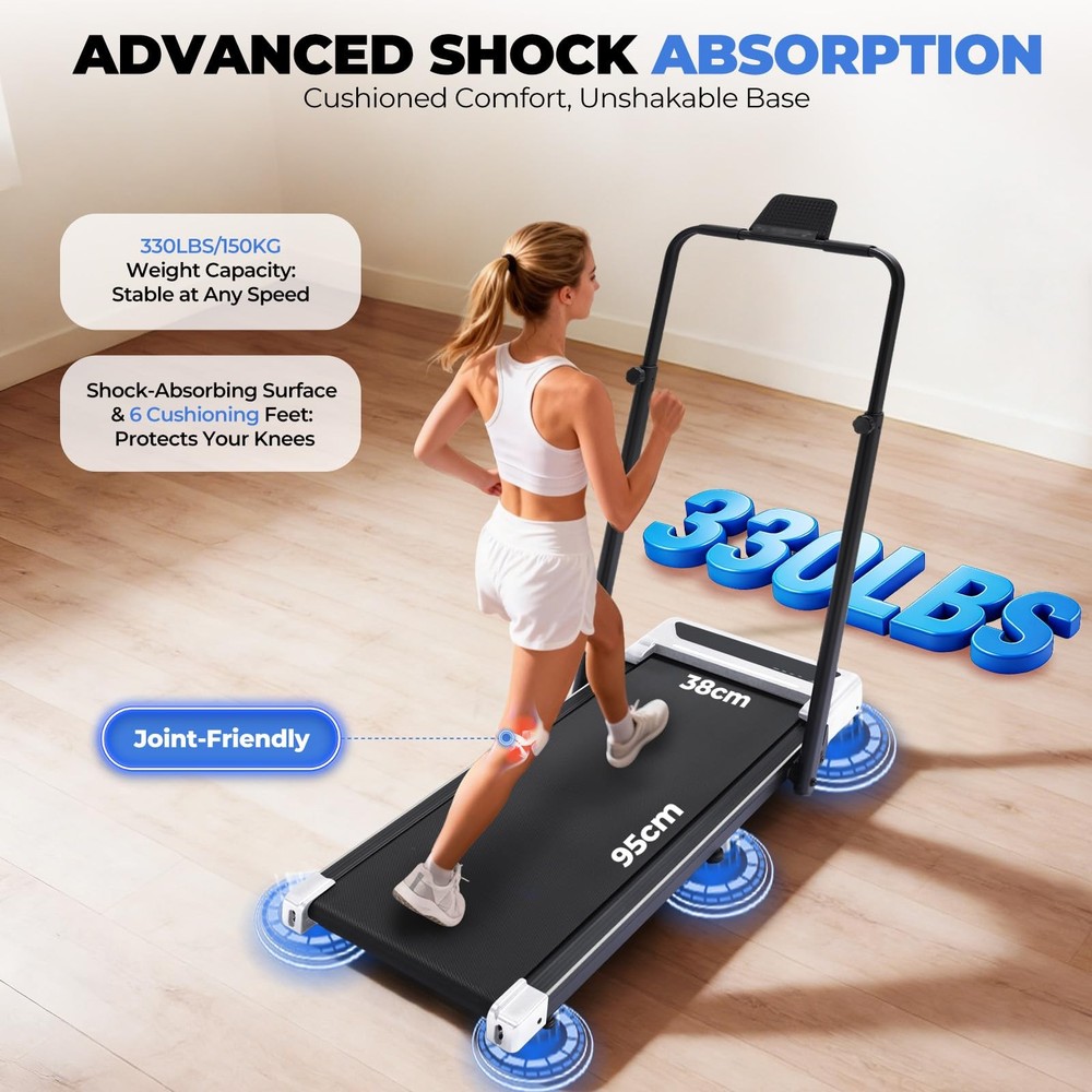 Walking Pad Treadmill with Adjustable Height Handle Bar, 3HP Quiet Foldable U...