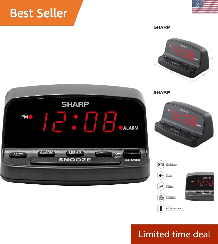 Compact Traditional Digital Alarm Clock with Snooze Feature & Battery Backup