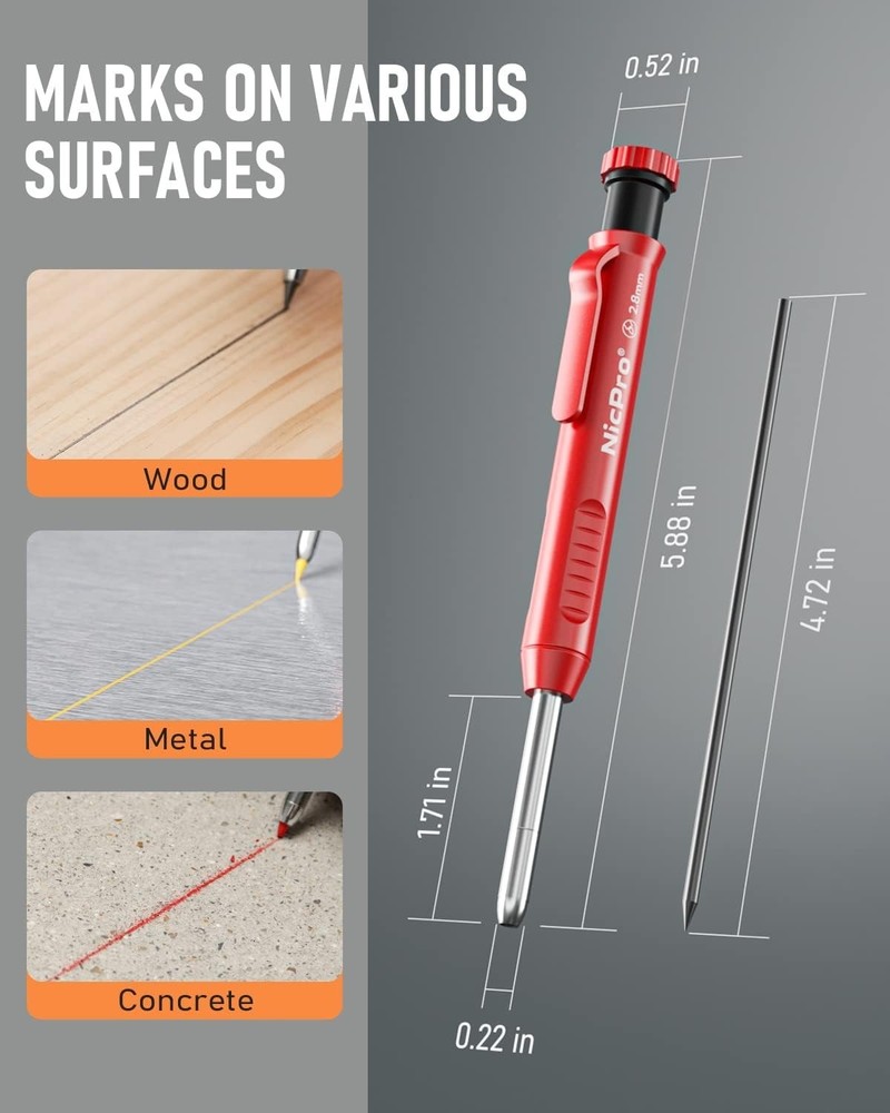 Ergonomic Carpenter Pencil with Sharpener & 13 Refills - Heavy Duty Precision...