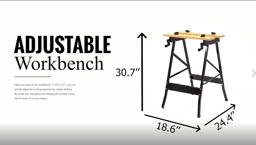 Adjustable Folding Workbench with Ruler & Protractor, Portable Table 220lbs Capa